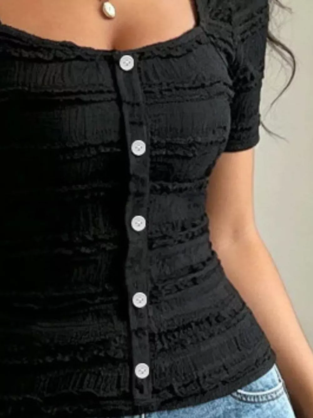 Frill Square Neck Short Sleeve Top, image 6
