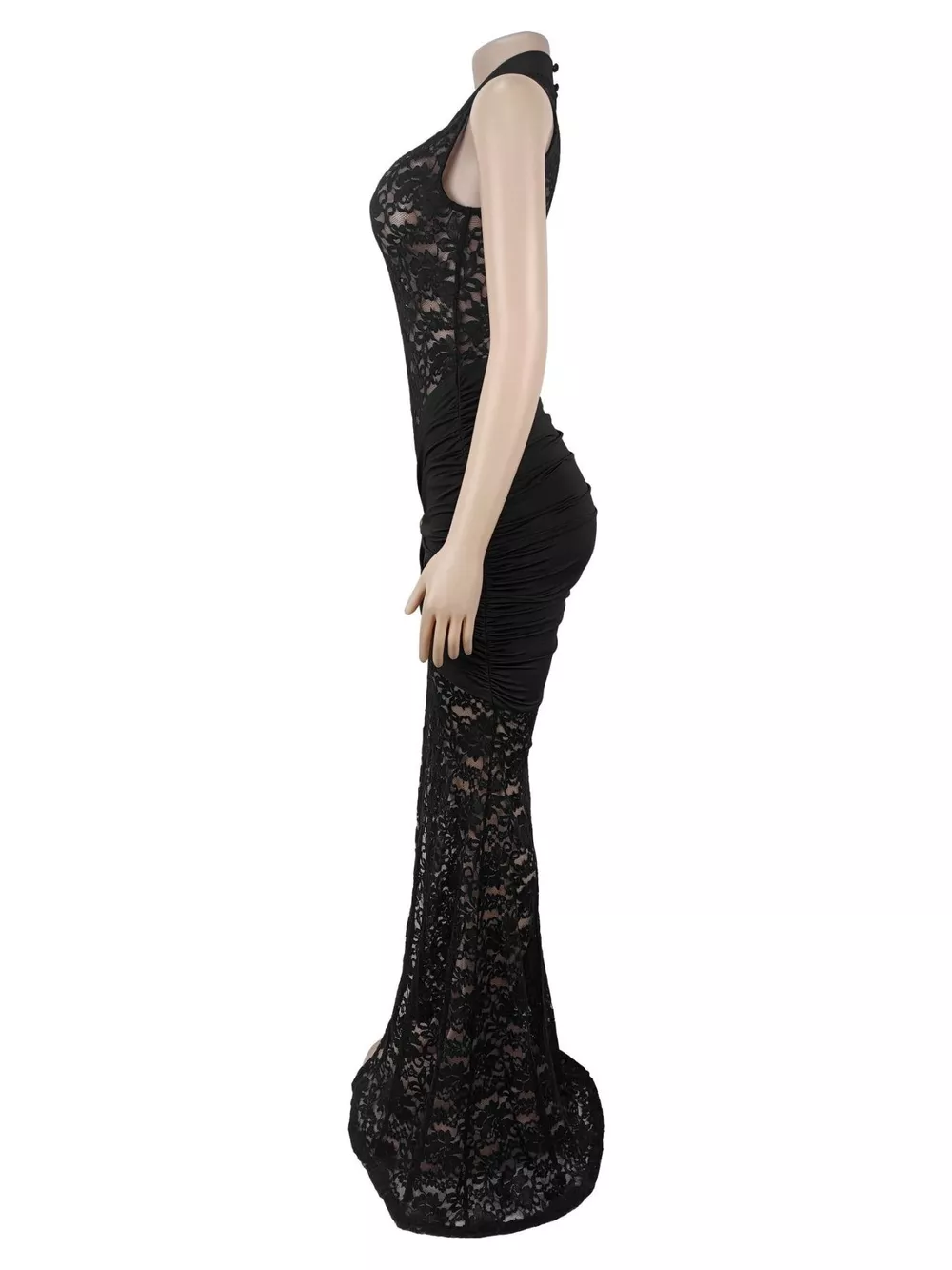 Lace Keyhole High-Slit Maxi Dress, image 4