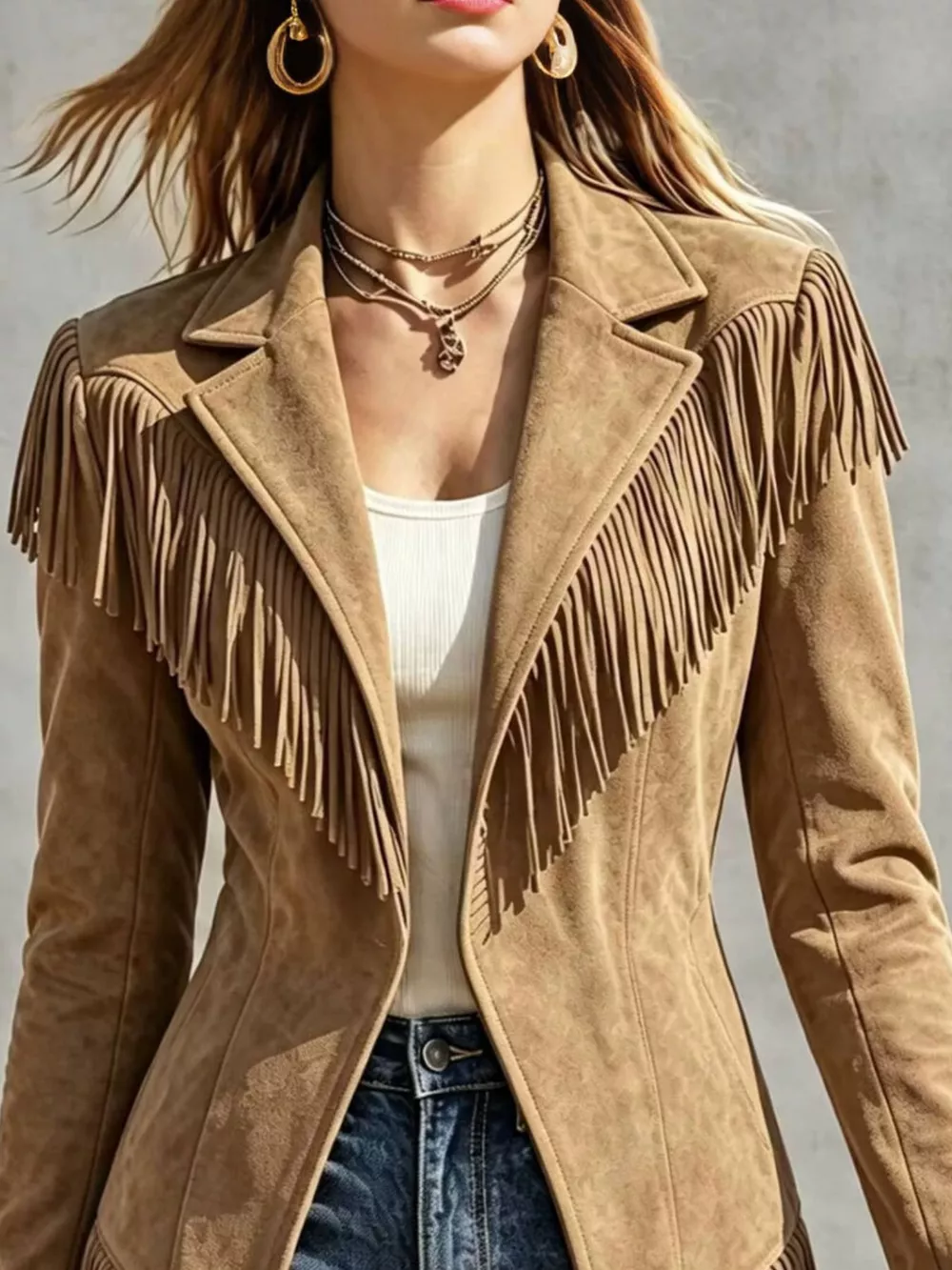 Western-Inspired Fringed Open Front Jacket, image 3