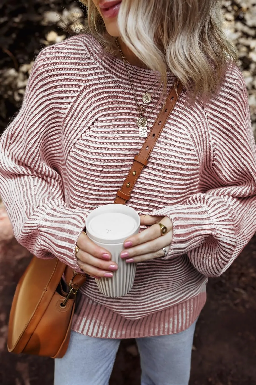 Textured Striped Round Neck Long Sleeve Top, image 13