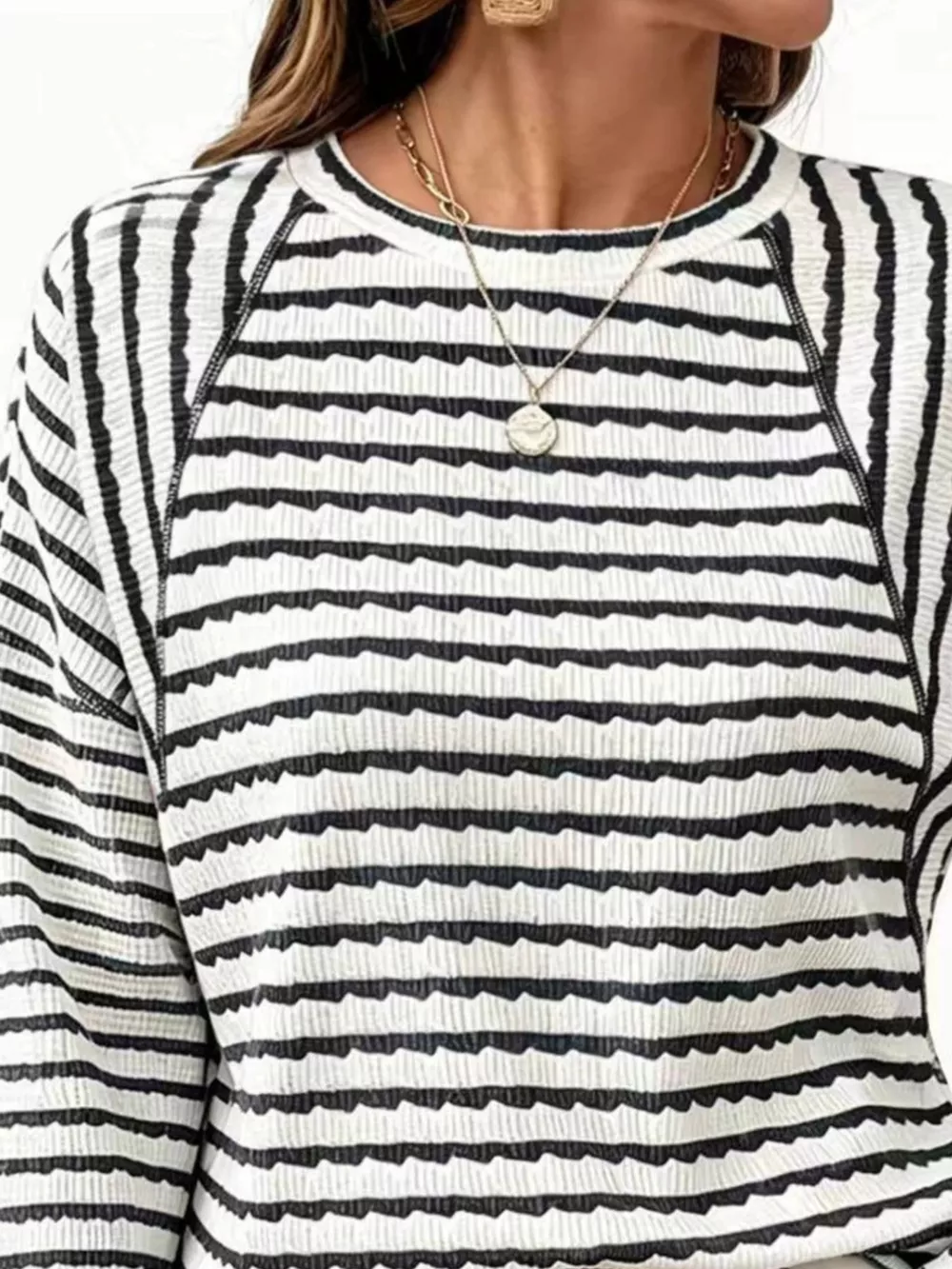 Casual Striped Raglan Sleeve Long-Sleeve T-Shirt, image 2