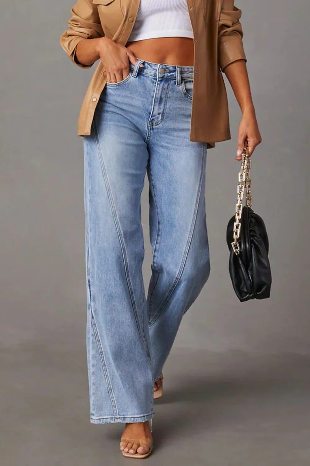 High Waist Straight Jeans with Pockets, image 4