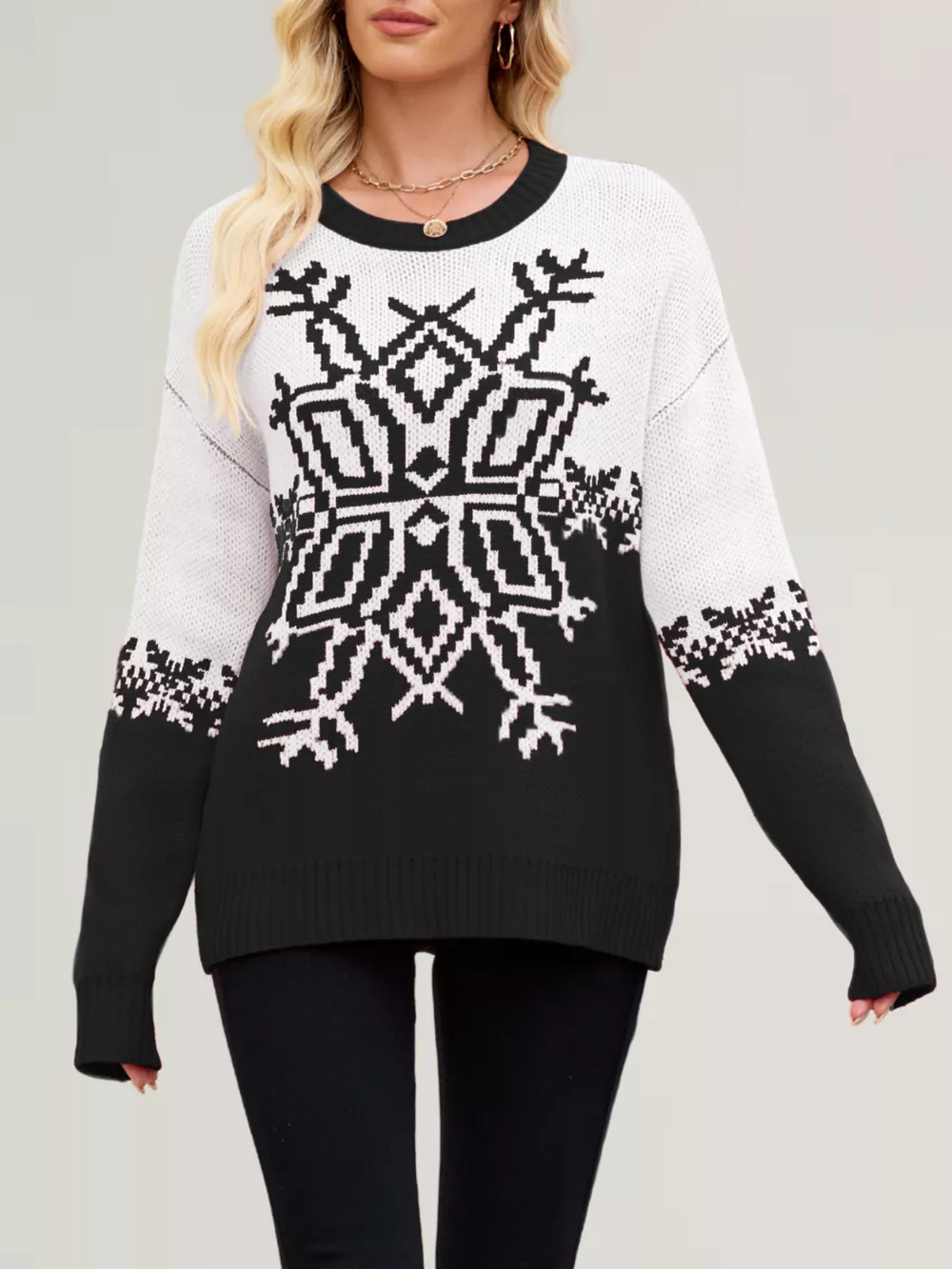 Christmas Snowflake Round Neck Sweater, image 11