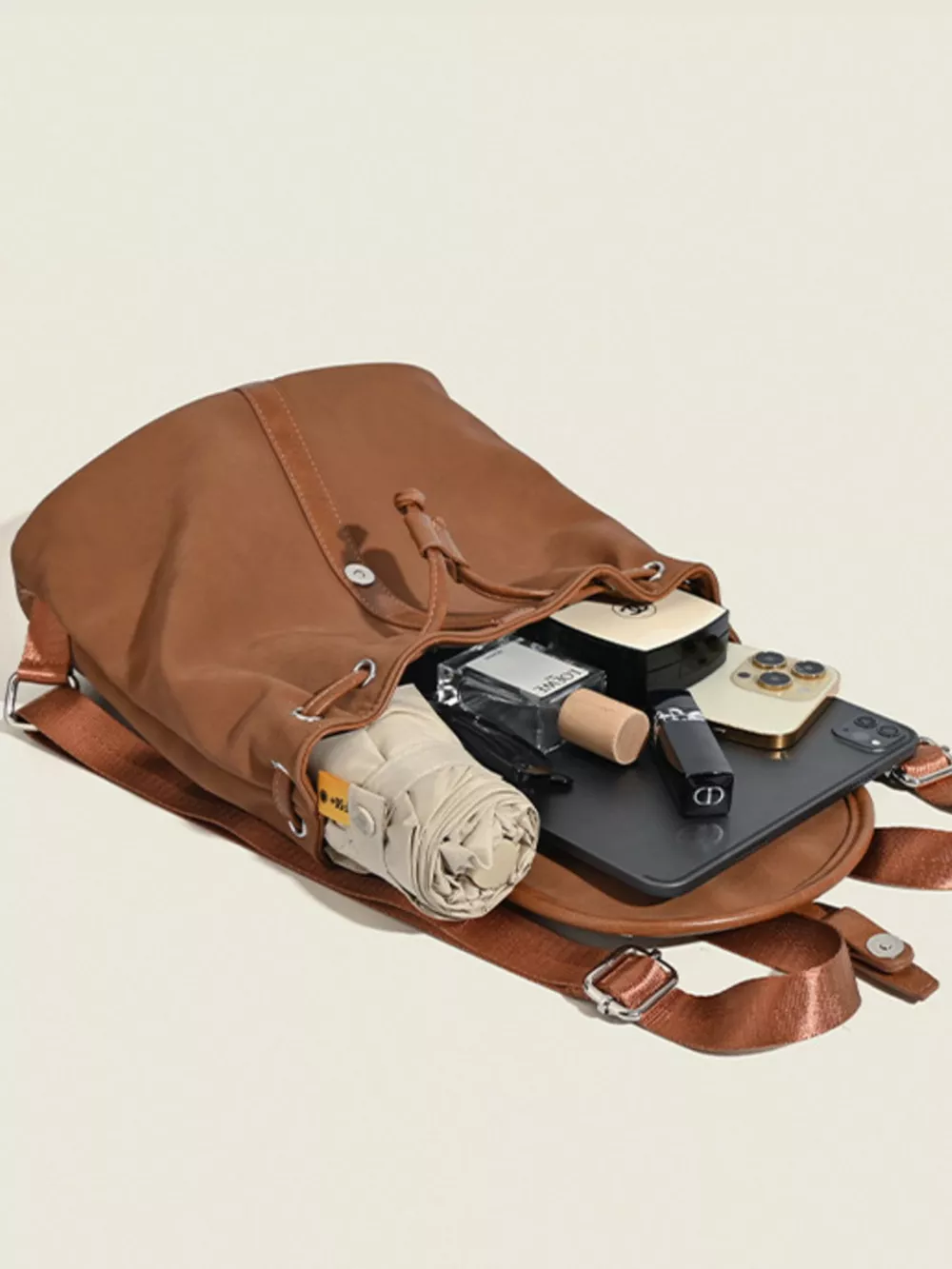 Drawstring Closure Flap Backpack Bag, image 3