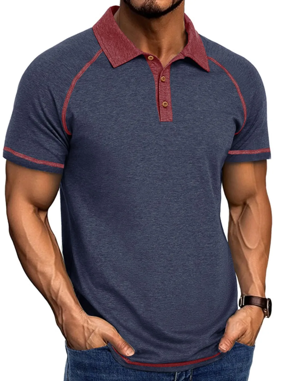 Men's Full Size Contrast Collar Short Sleeve Polo Shirt Plus Size, image 9