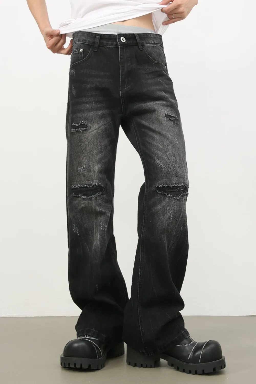 Men's Distressed Jeans with Pockets, image 3