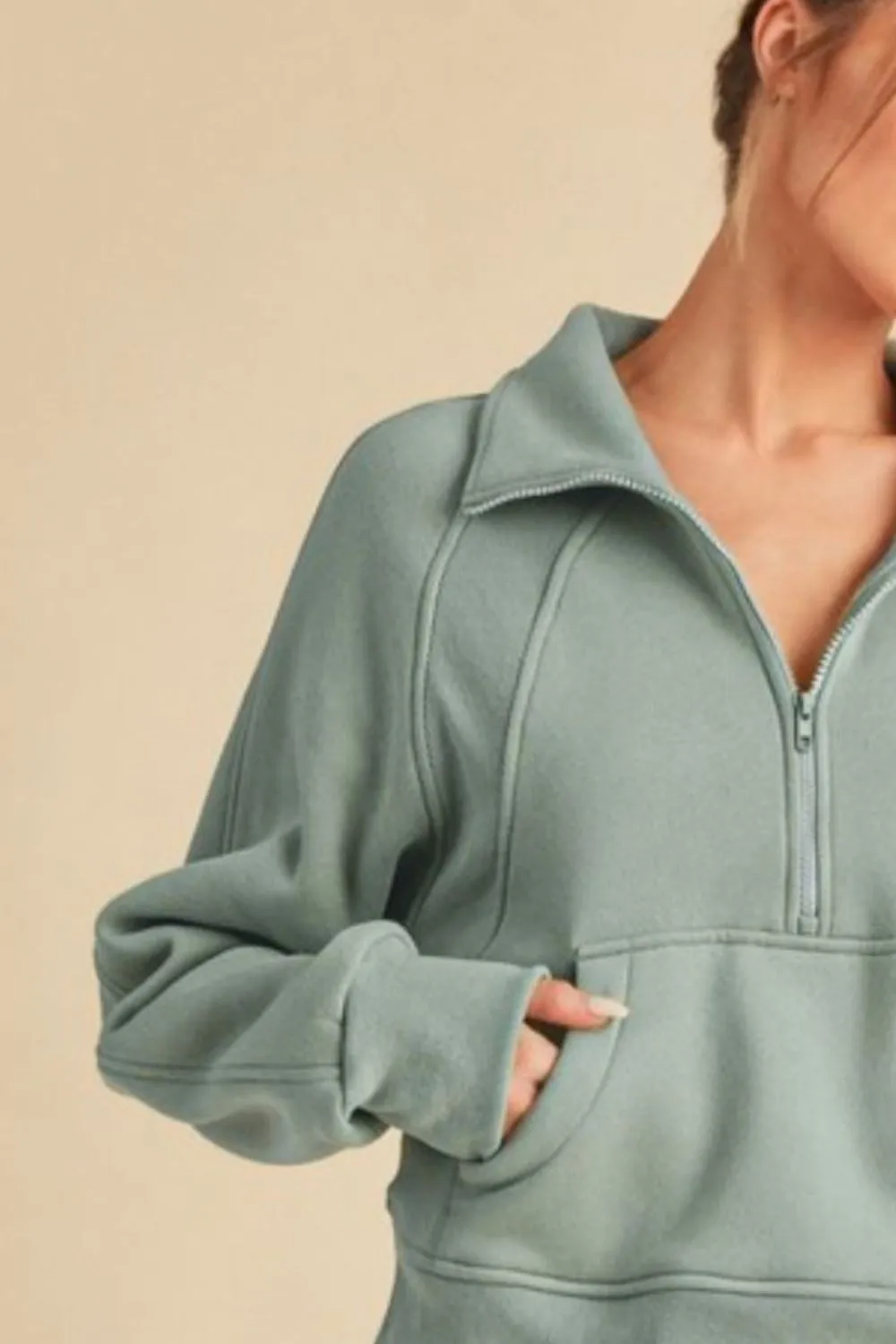 Half Zip Raglan Sleeve Sweatshirt with Kangaroo Pocket, image 3