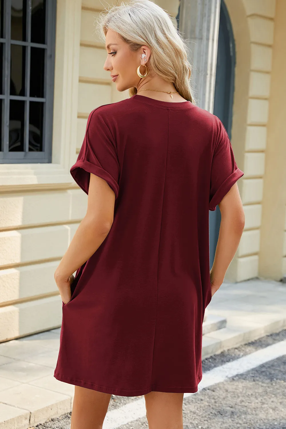 Round Neck Rolled Short Sleeve Tee Dress, image 13