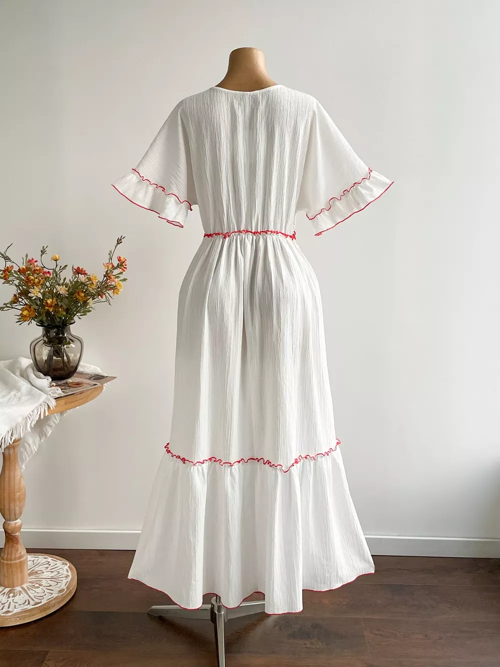 Plus Size Front Tie Maxi Dress with Floral Embroidered, image 7