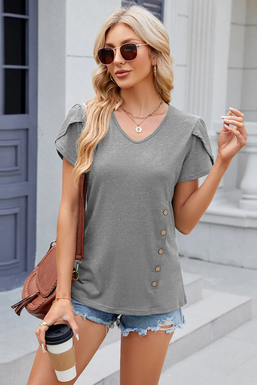 V-Neck Short Sleeve T-Shirt, image 20