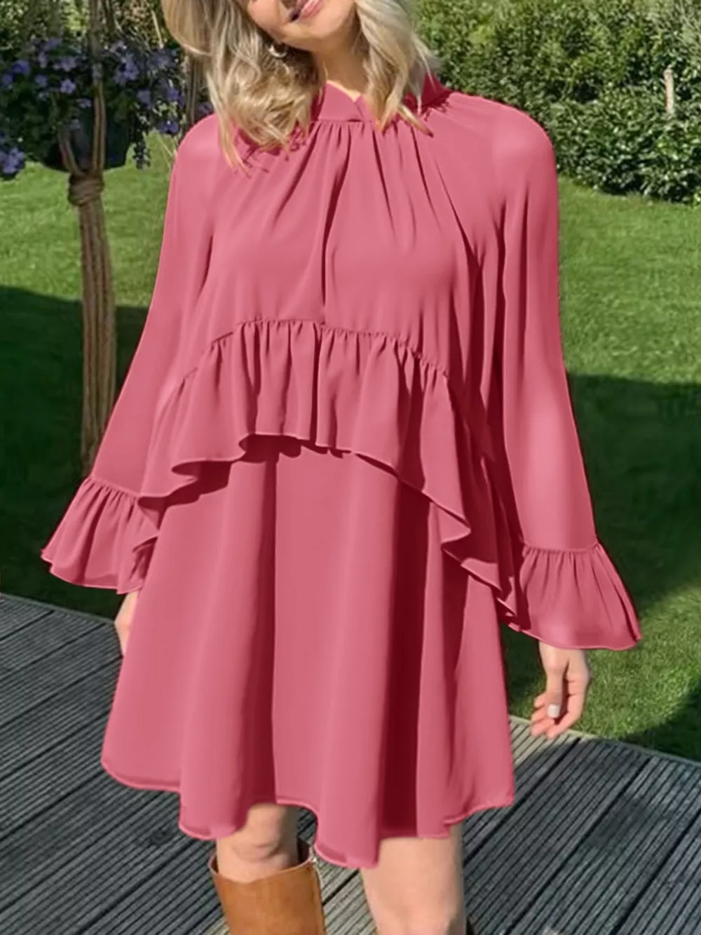 Ruffle Trim High Neck Mini Dress, image 3