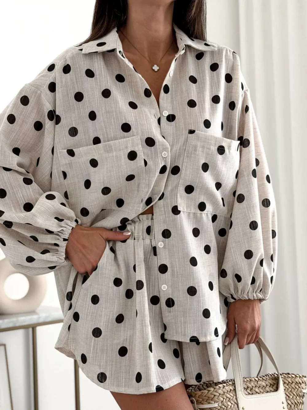 Long Sleeve Shirt and High-Waisted Shorts Set, image 17