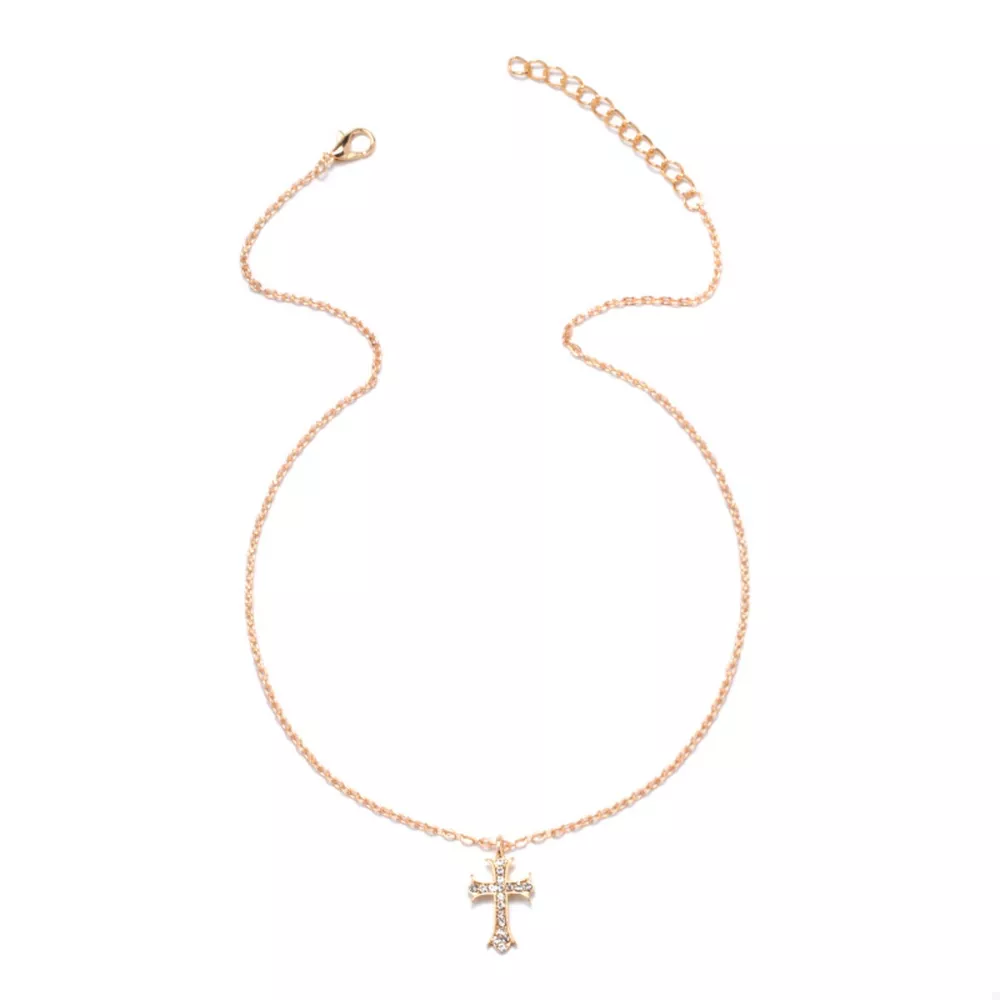18K Gold-Plated Rhinestone Cross Necklace, image 6