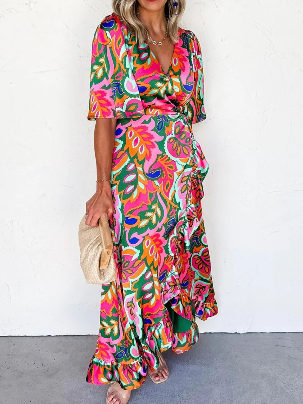 Floral Print Wrap Maxi Dress with Ruffle Details, image 6