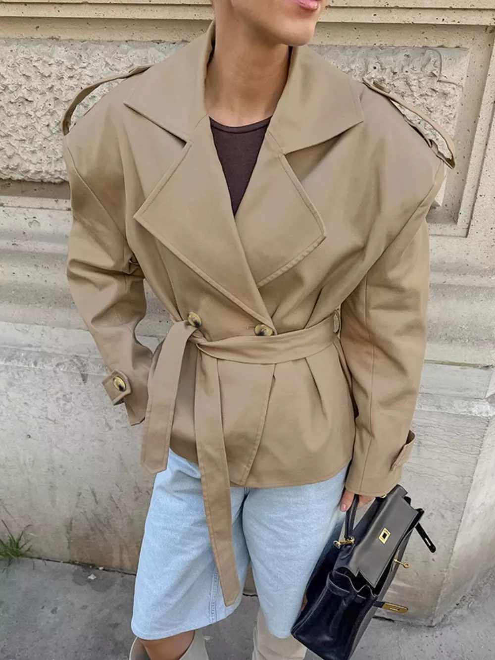 Chic Double-Breasted Belted Trench Coat, image 3