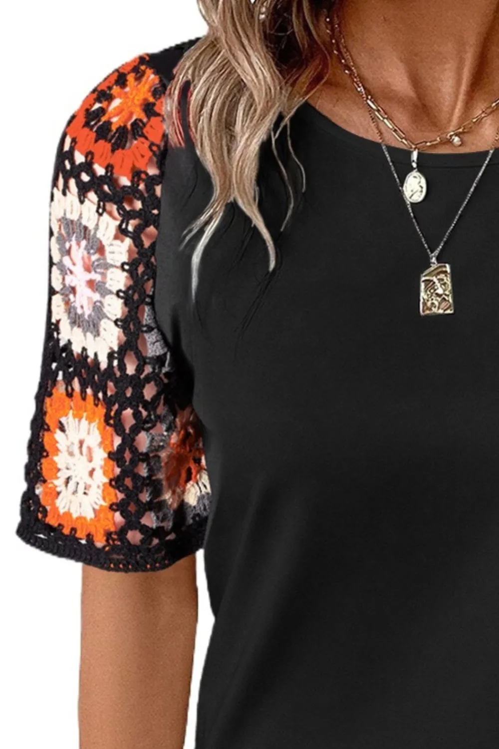 Geometric Round Neck Short Sleeve Blouse, image 15