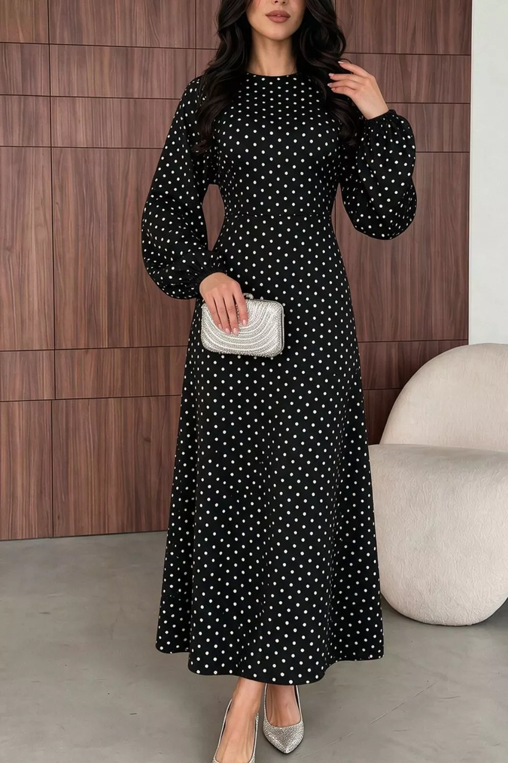 Polka Dot Long Sleeve Maxi Dress, image 7