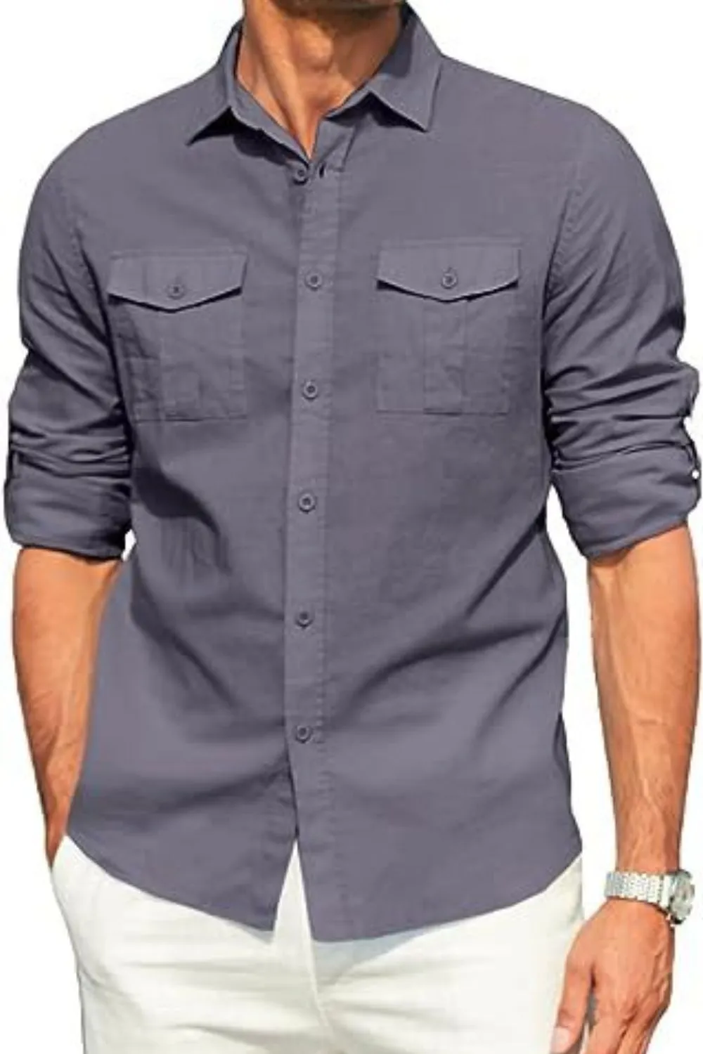 Men's Plus Size Button Down Collared Neck Long Sleeve Shirt, image 11