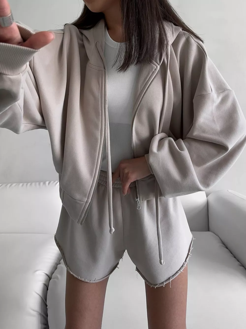 Oversized Zip-Up Hoodie and Shorts Set, image 22