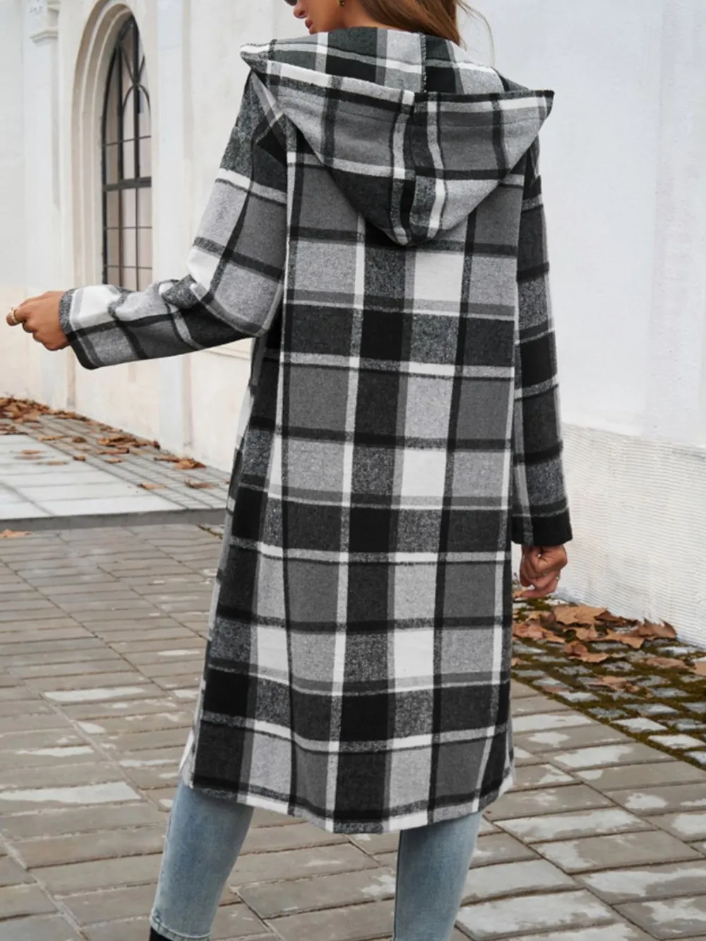 Plaid Long Sleeve Hooded Coat, image 11