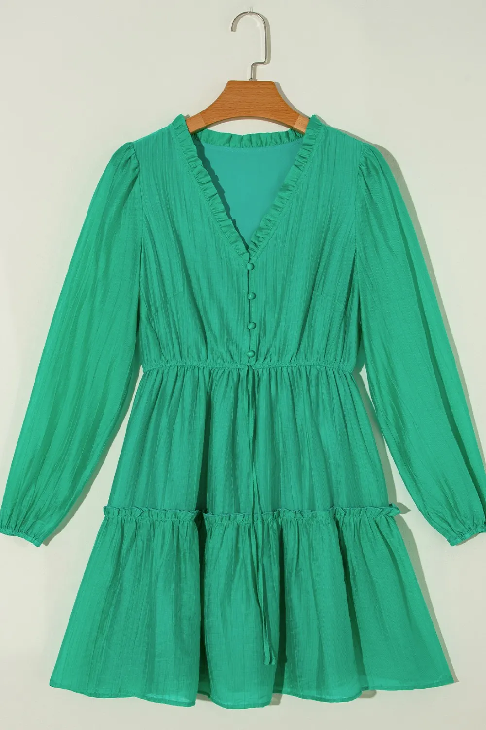 Frill V-Neck Long Sleeve Mini Dress, image 3