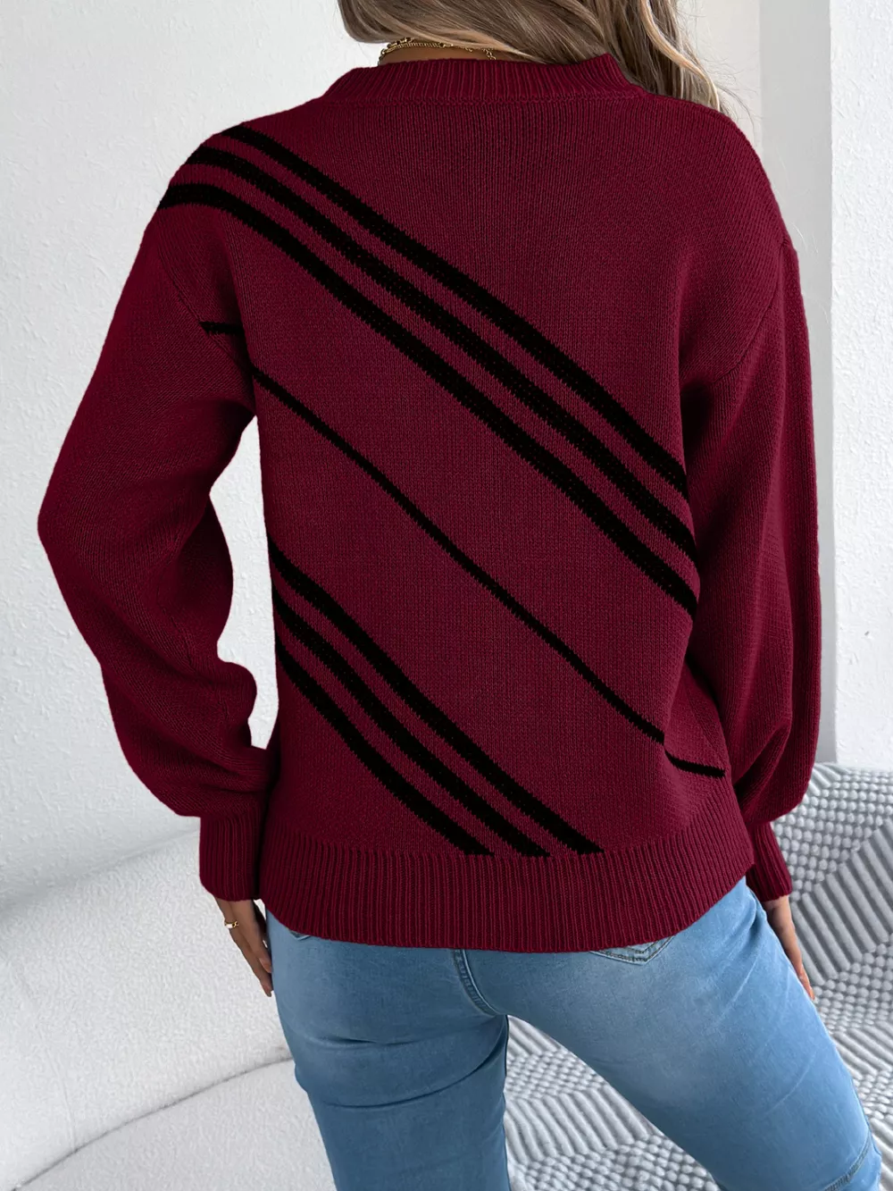 Striped Pattern Casual Round Neck Sweater, image 12