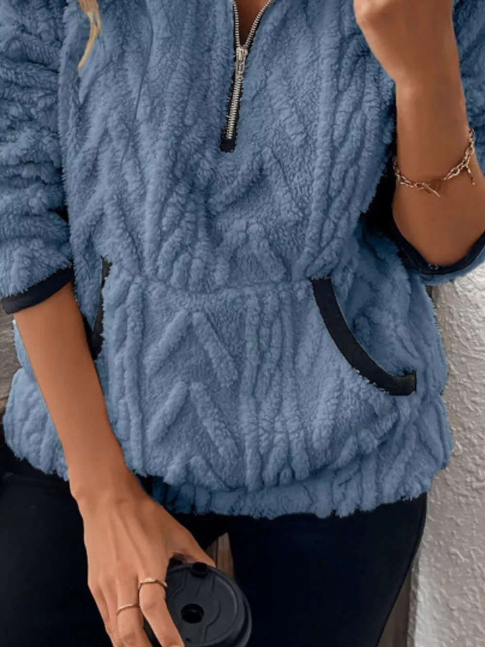 Full Size Sherpa Half Zip Sweatshirt Plus Size, image 15