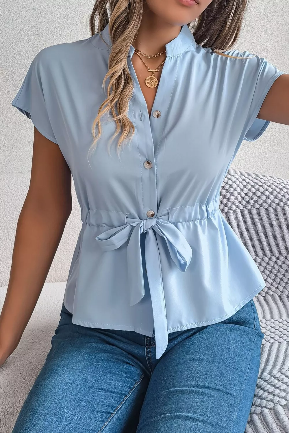 Tie Waist Button-Down Shirt, image 3