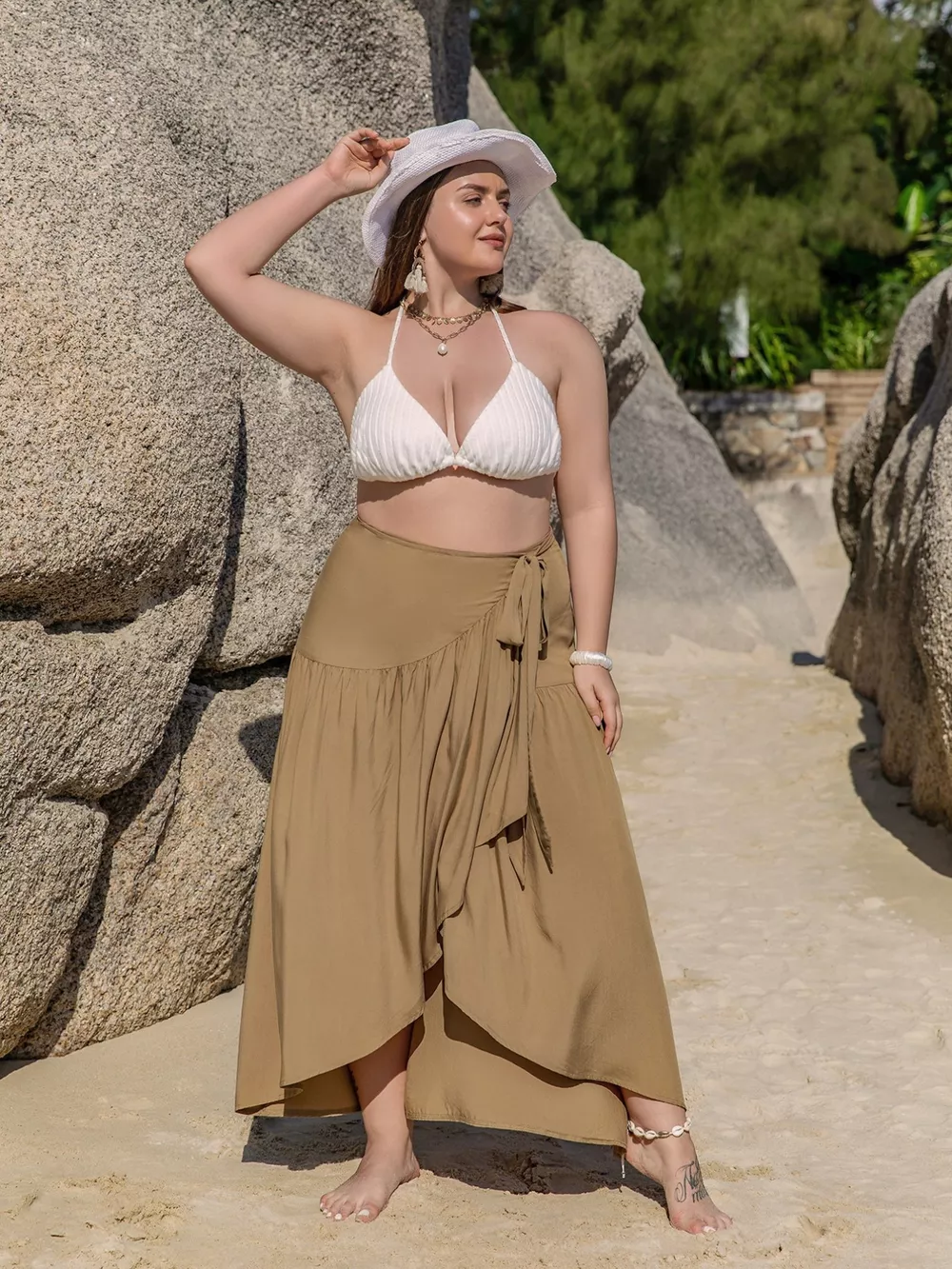 Plus Size High-Low Skirt with Tie Detail, image 6