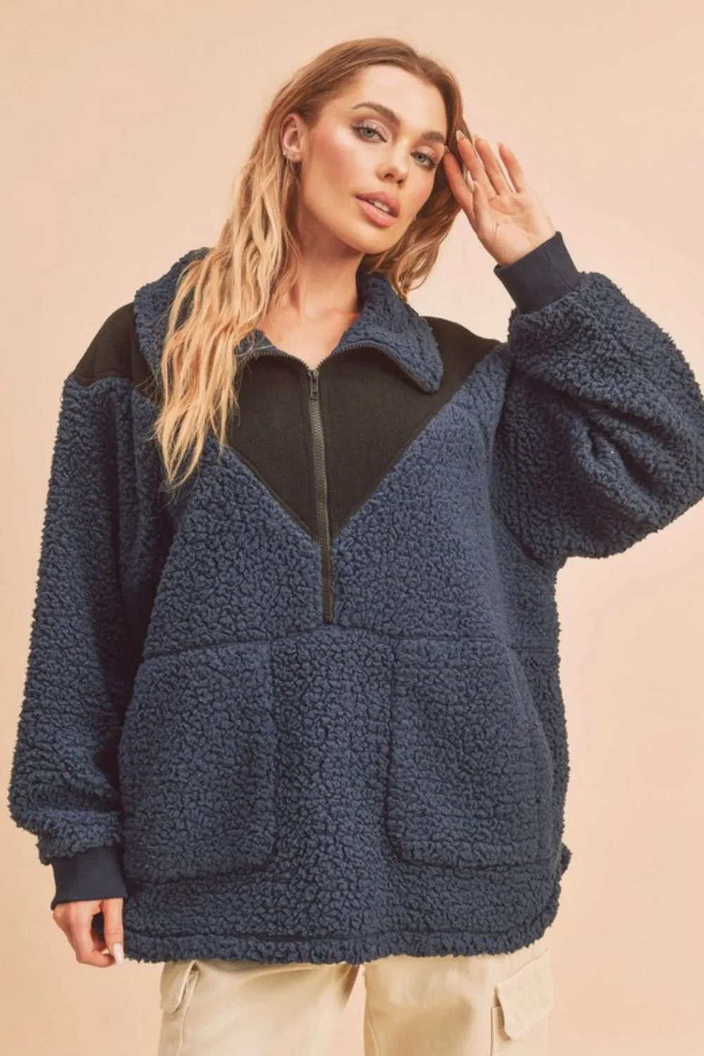Two Tone Half Zip Fleece Sweatshirt, image 4