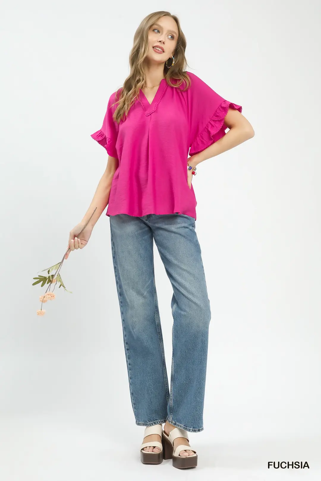 Ruffle Sleeve V-Neck Flutter Blouse, image 5