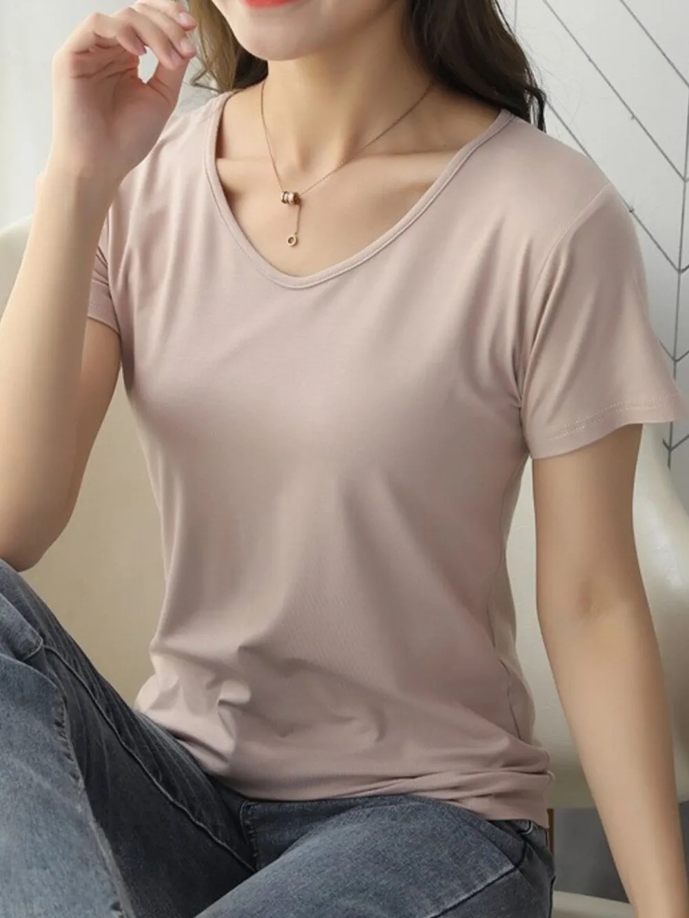 V-Neck Short Sleeve T-Shirt, image 16
