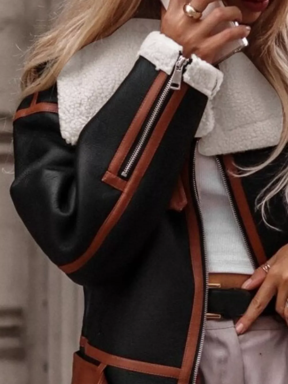 Shearling Lined Zip Up Jacket, image 5