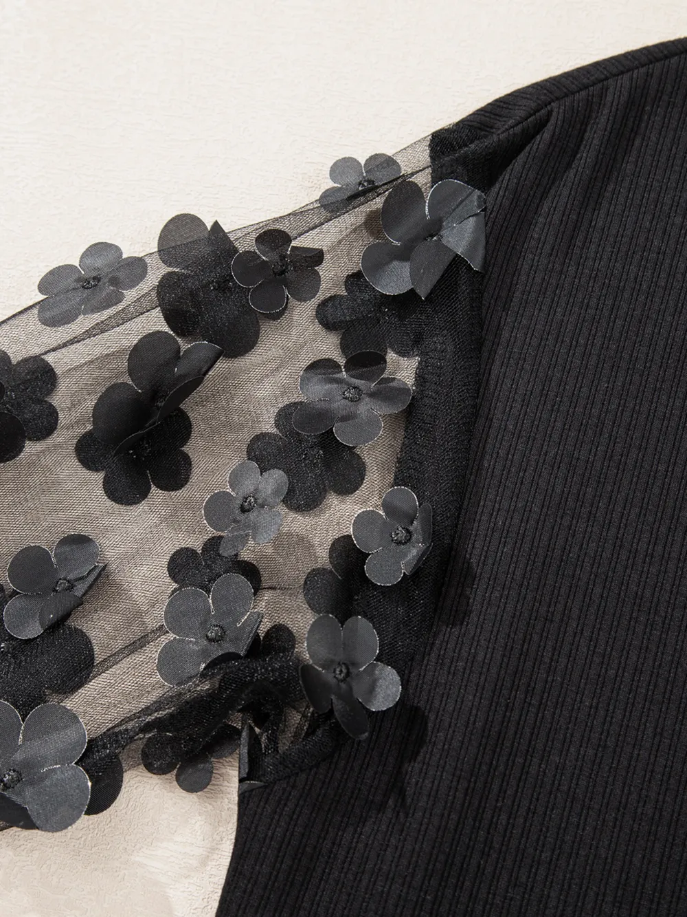 Flower Sheer Sleeve V-Neck Blouse, image 6