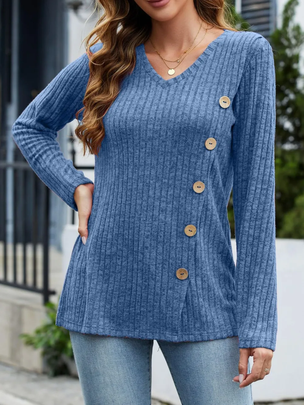 V-Neck Long Sleeve T-Shirt, image 2