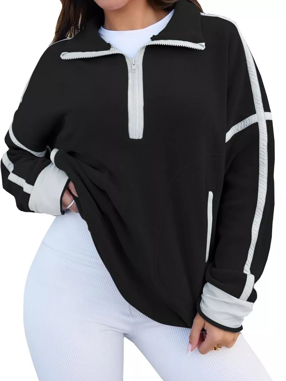 Half Zip Dropped Shoulder Sweatshirt, image 11