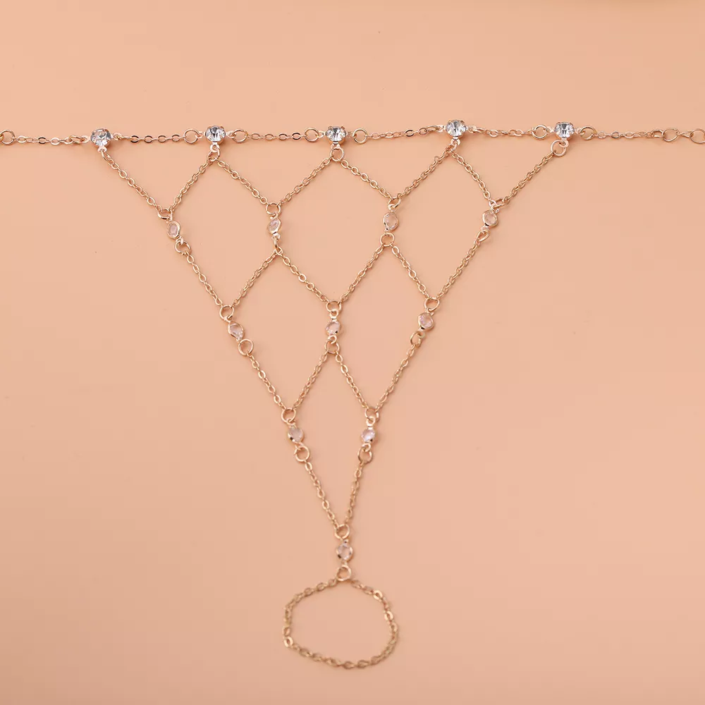 Elegant Gold Chain Hand Bracelet with Rhinestone Accents, image 3