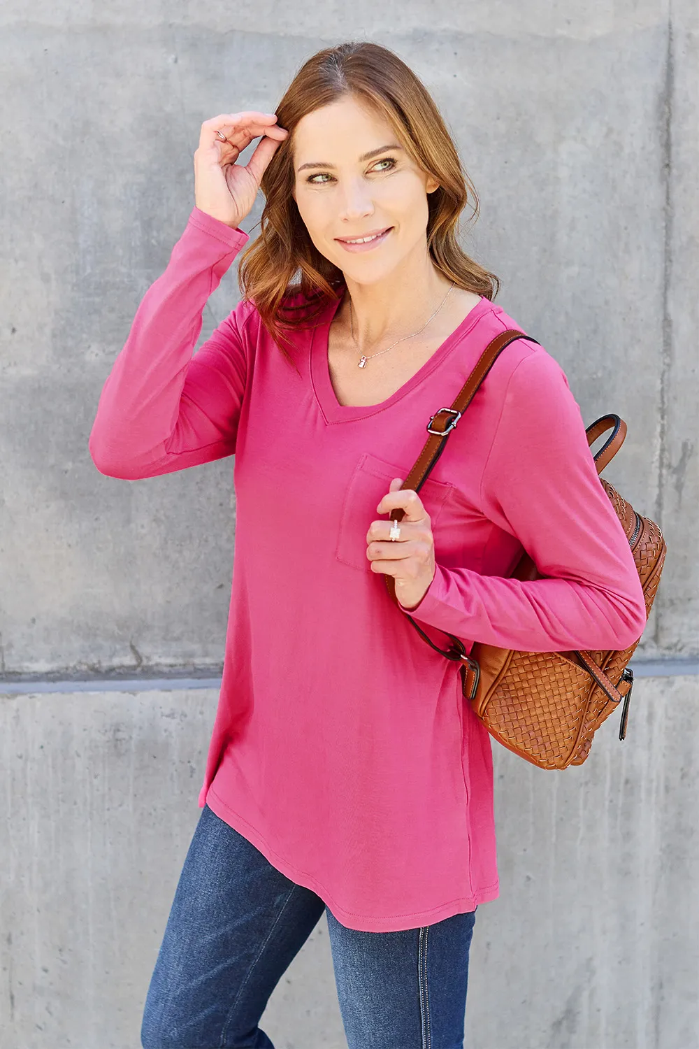 Full Size V-Neck Long Sleeve Top, image 21