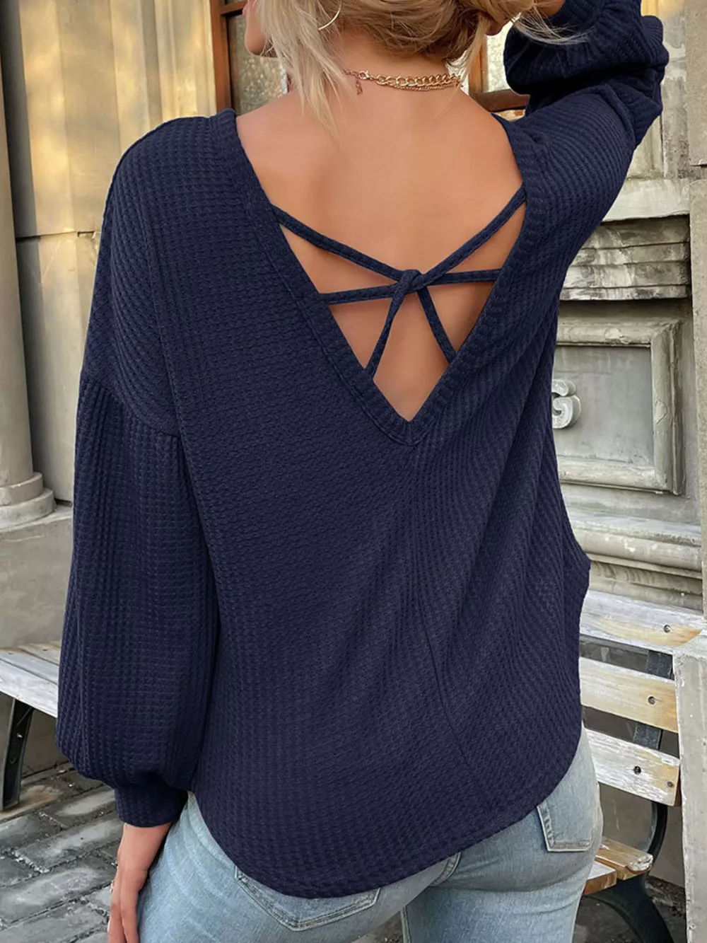 Waffle Knit Round Neck Top, image 7