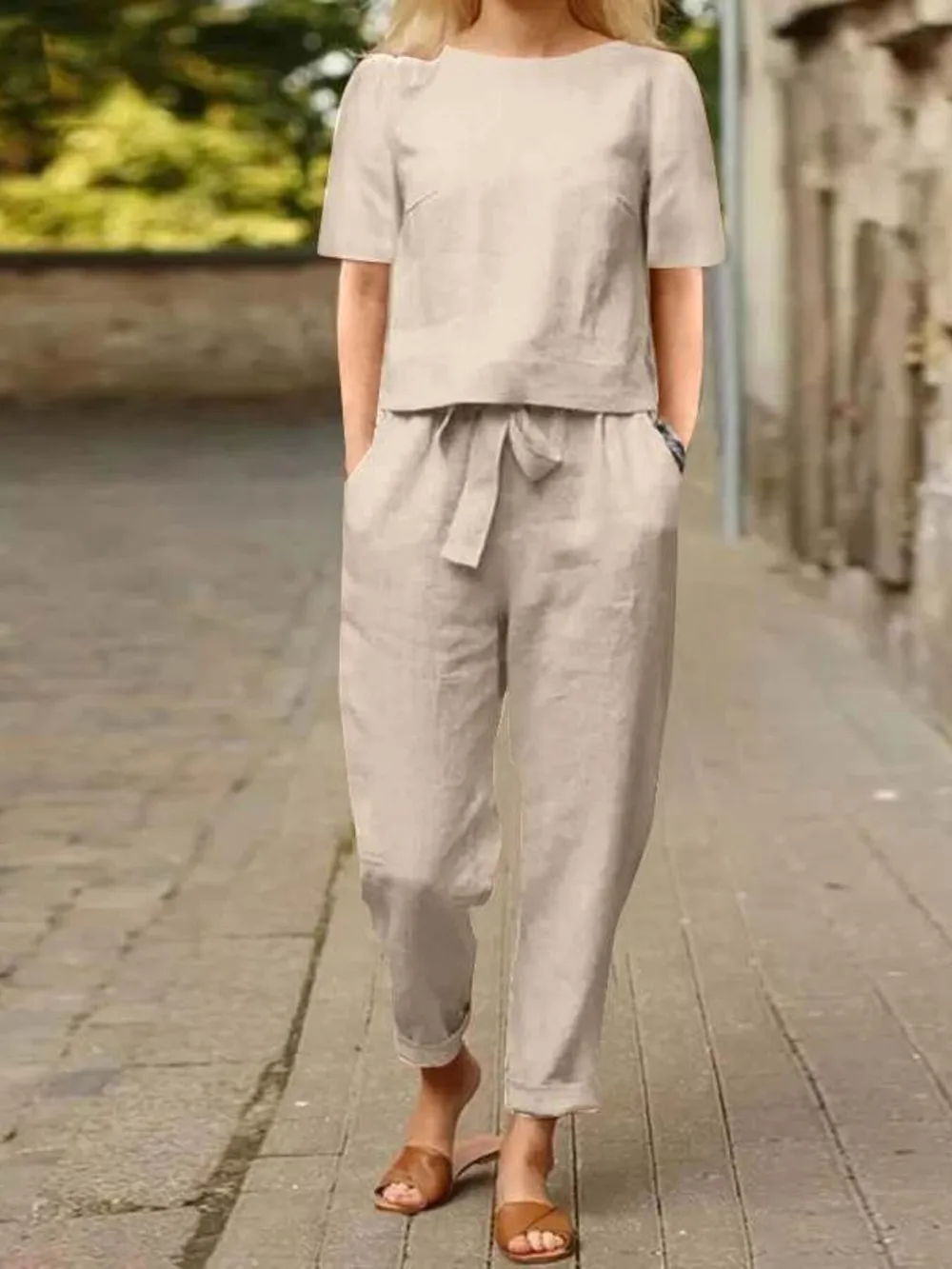 Full Size Round Neck Short Sleeve Top and Pants Set Plus Size, image 15