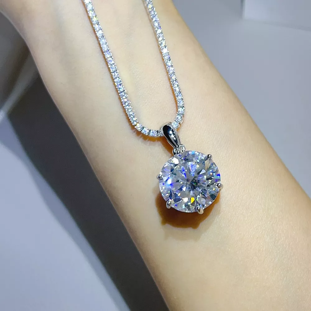 20 Carat 925 Sterling Silver Moissanite Pendant Necklace, image 4