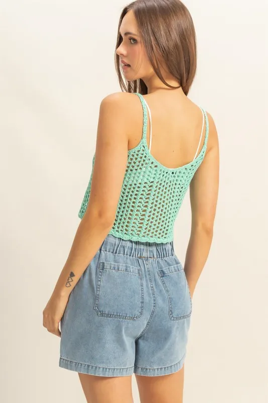 Scoop Neck Cropped Crochet Cover Up Cami, image 3