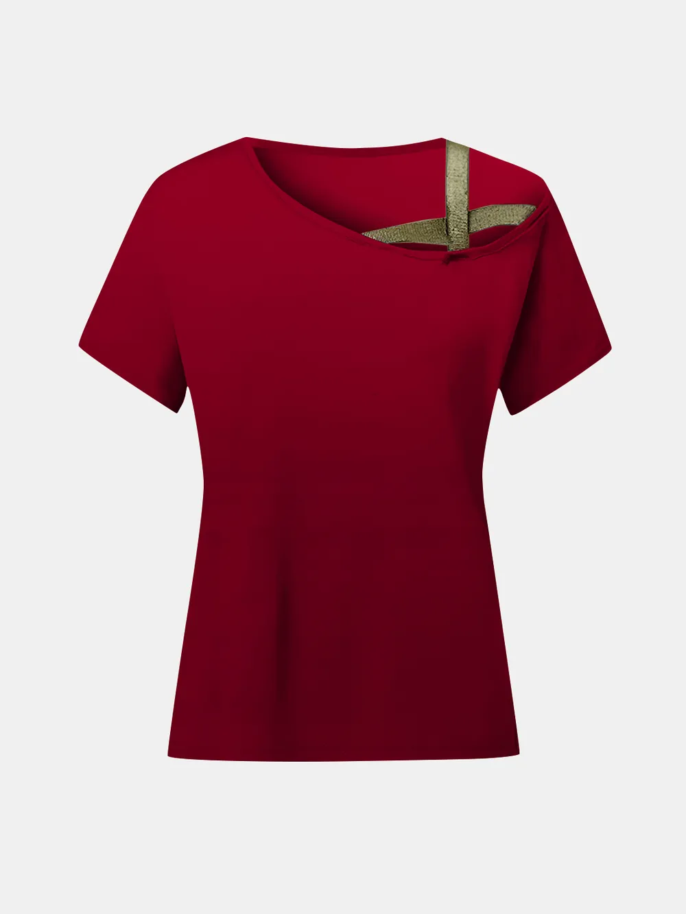 Asymmetrical Neck Short Sleeve T-Shirt, image 14
