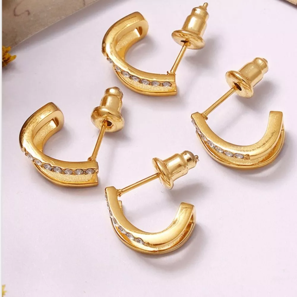 18K Gold-Plated Titanium Steel Rhinestone Earrings, image 4