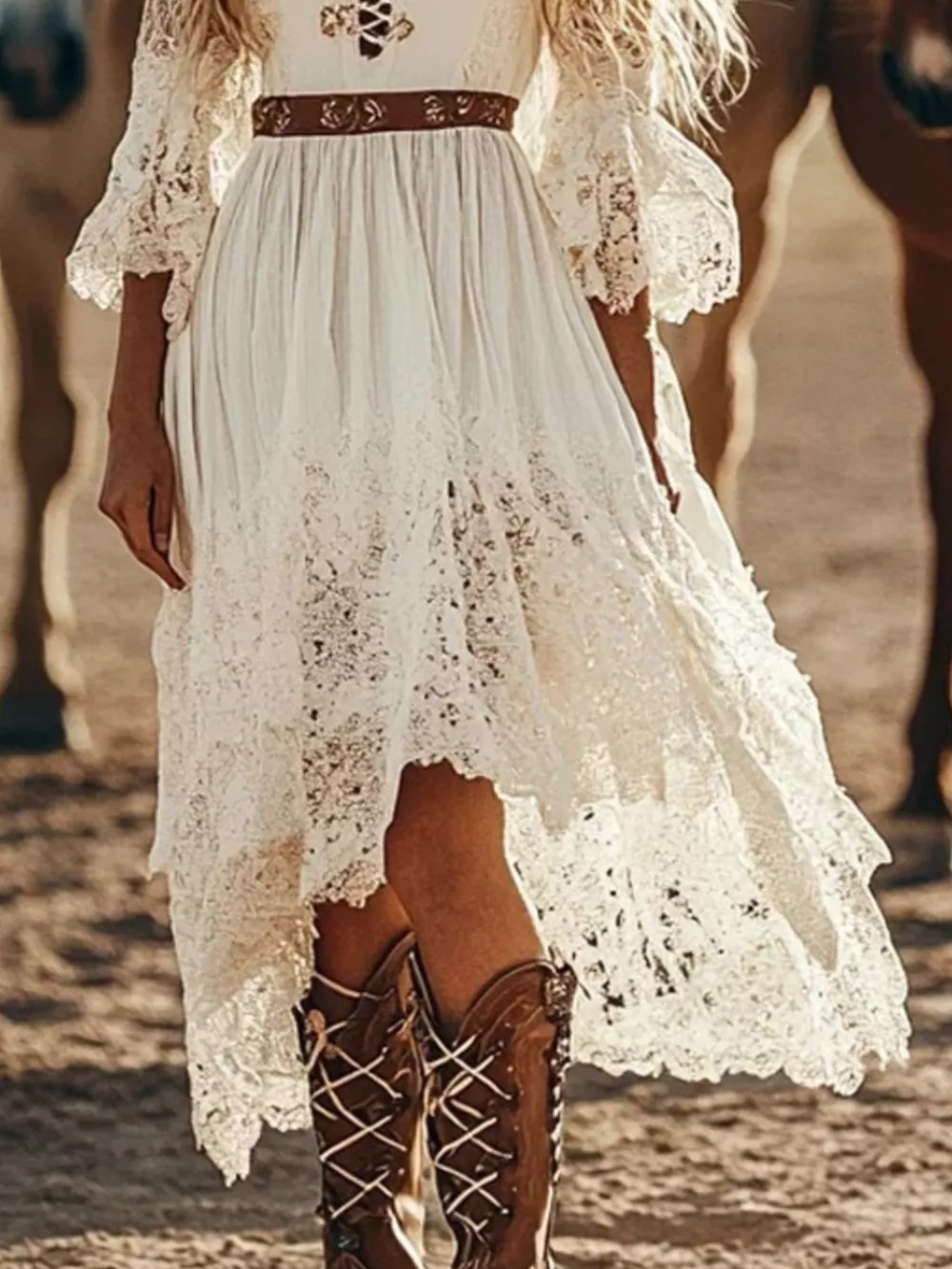 Lace Trimmed High-Low Dress, image 3