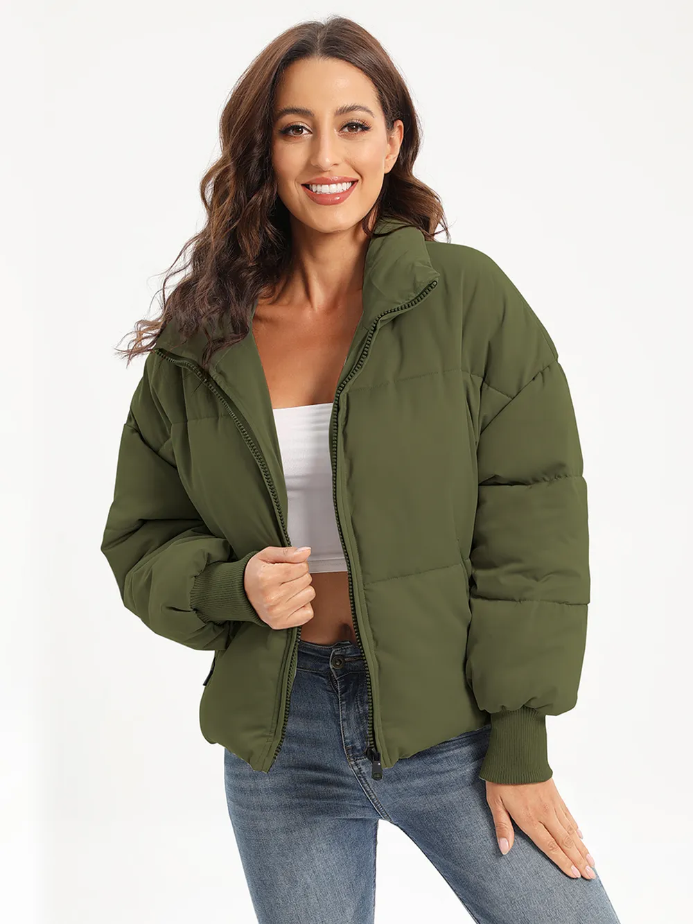 Zip Up Turtleneck Long Sleeve Puffer Jacket, image 16
