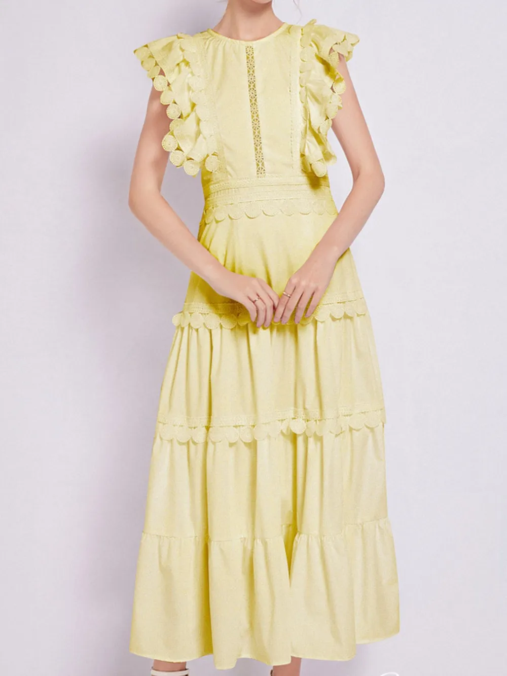 Sleeveless Ruffled Tiered Dress with Embroidered Trim, image 12