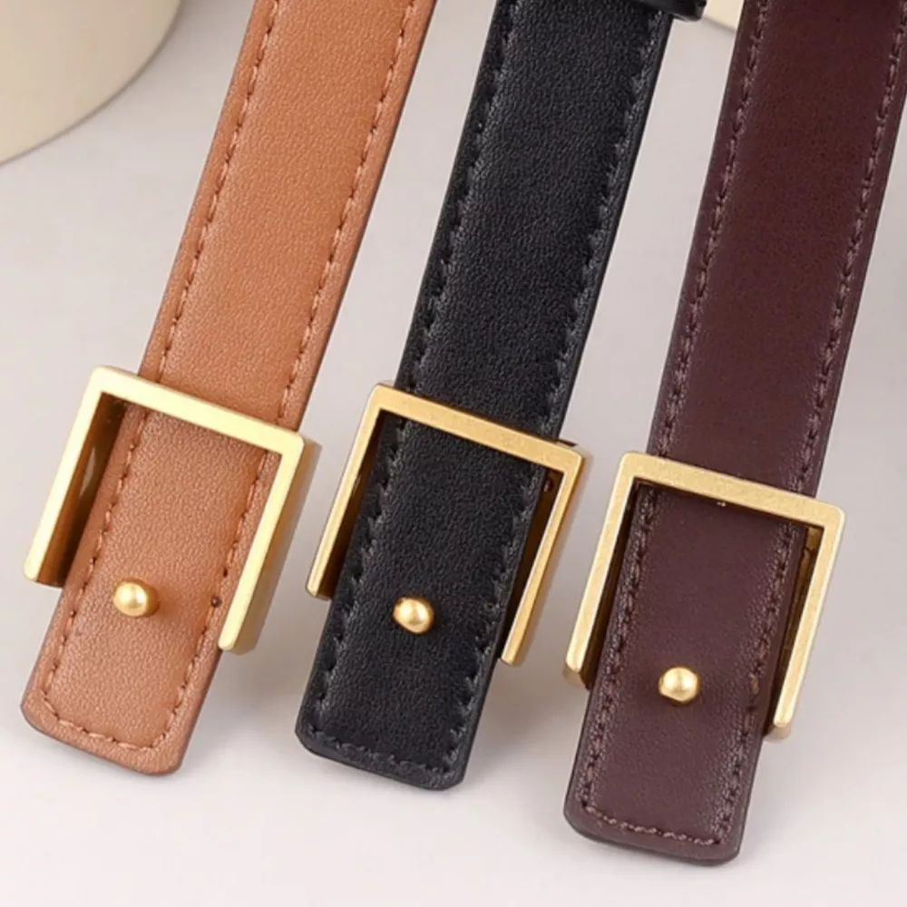 Square Buckle Skinny Leather Belt, image 4