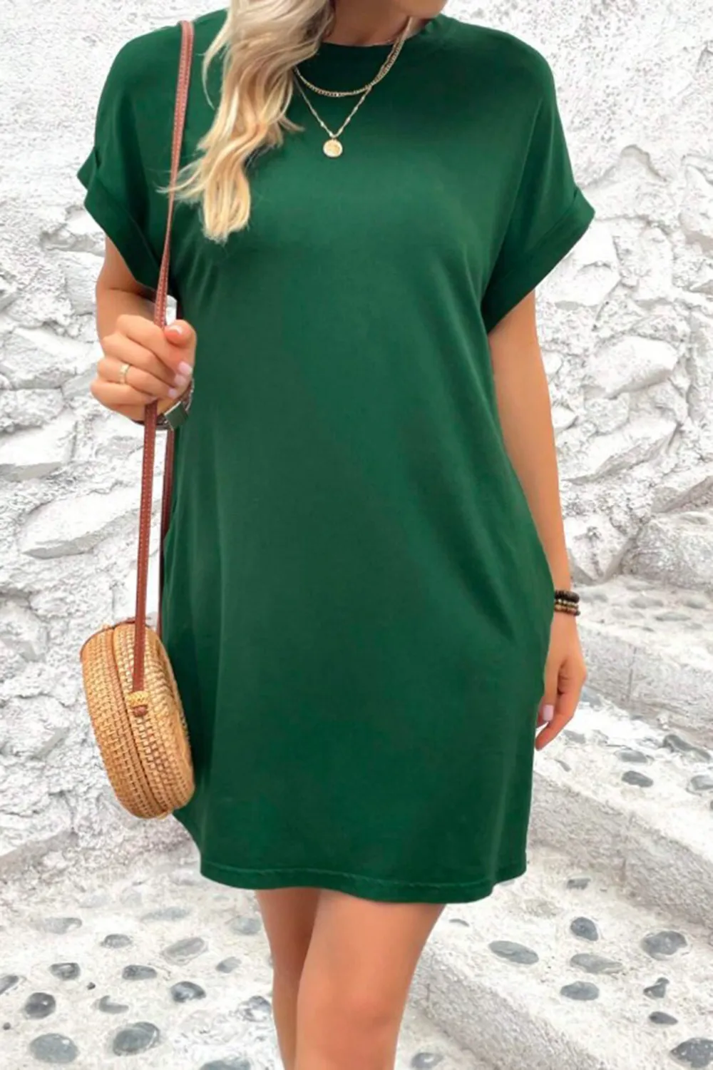 Pocketed Round Neck Short Sleeve Dress, image 4