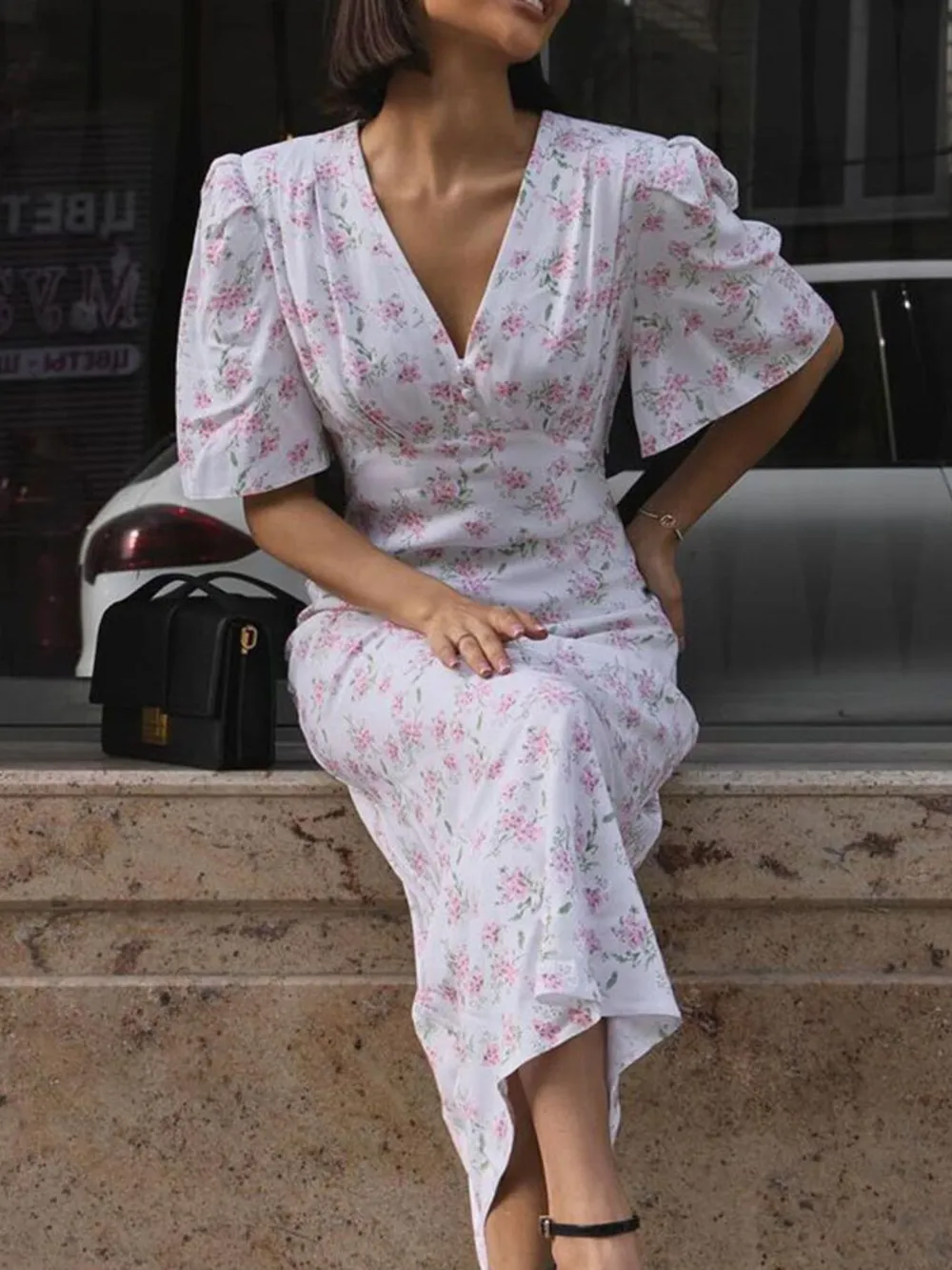 Floral Print Short Sleeve Dress, image 4